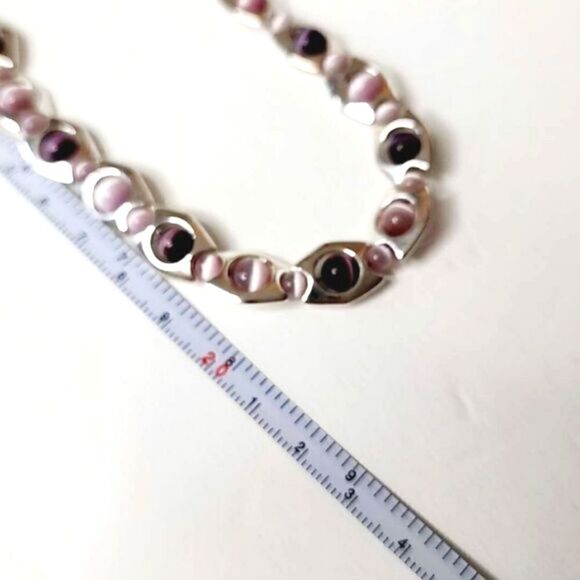 Retro unique Silver amethyst cats eye crystal necklace - Picture 6 of 6